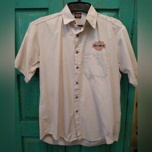 Men's Harley Davidson Khaki Tan Vintage Button Down Short Sleeve Shirt Sz. M